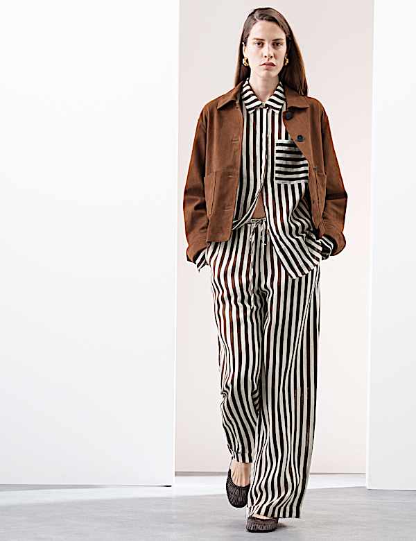 Pure Ramie Striped Wide Leg Trousers