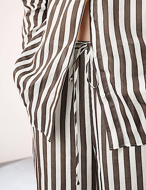 Pure Ramie Striped Wide Leg Trousers