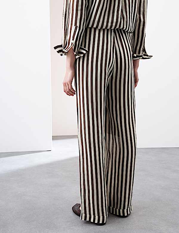 Pure Ramie Striped Wide Leg Trousers