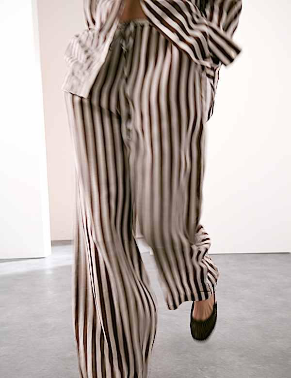 Pure Ramie Striped Wide Leg Trousers