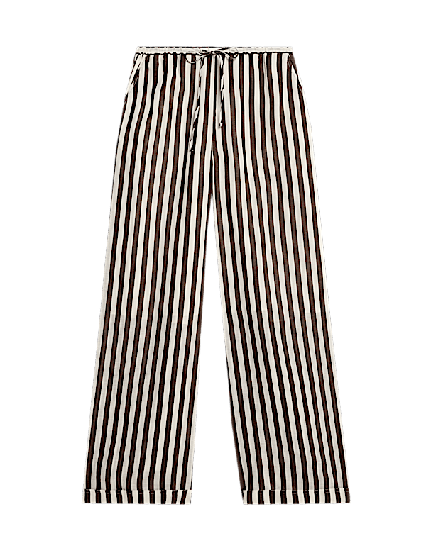Pure Ramie Striped Wide Leg Trousers