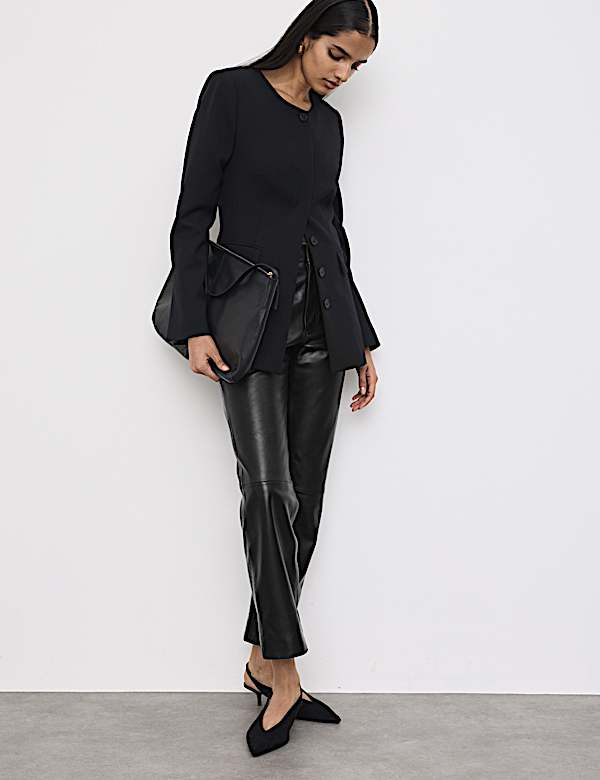 מכנסי עור עם רגל בגזרה ישרה - IL