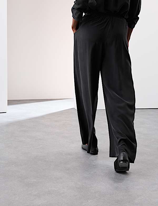 Silk Pull On Wide Leg Trousers - AL