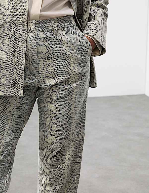 Leather Snakeskin Print Straight Leg Trousers - AL