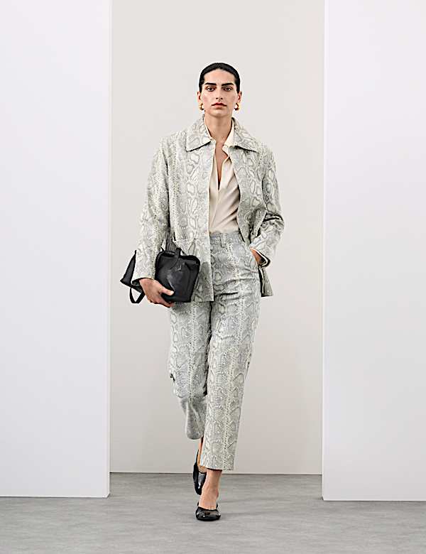 Leather Snakeskin Print Straight Leg Trousers - AL