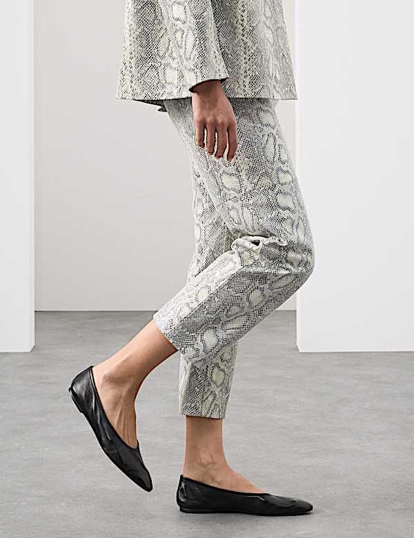 Leather Snakeskin Print Straight Leg Trousers - AL