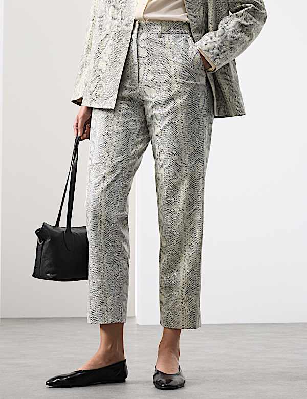 Leather Snakeskin Print Straight Leg Trousers - AL