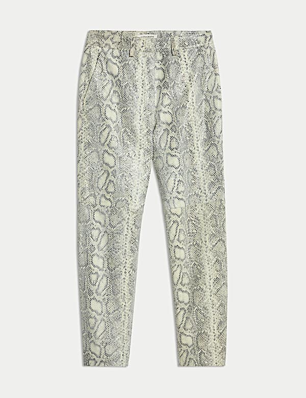 Leather Snakeskin Print Straight Leg Trousers - AL