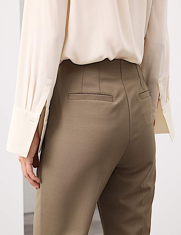 Wool Blend Seam Detail Flared Trousers