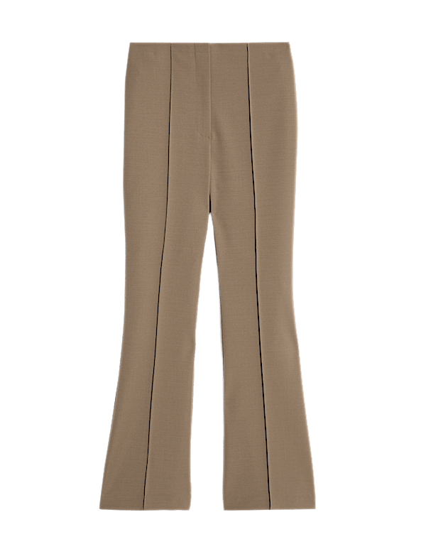 Wool Blend Seam Detail Flared Trousers