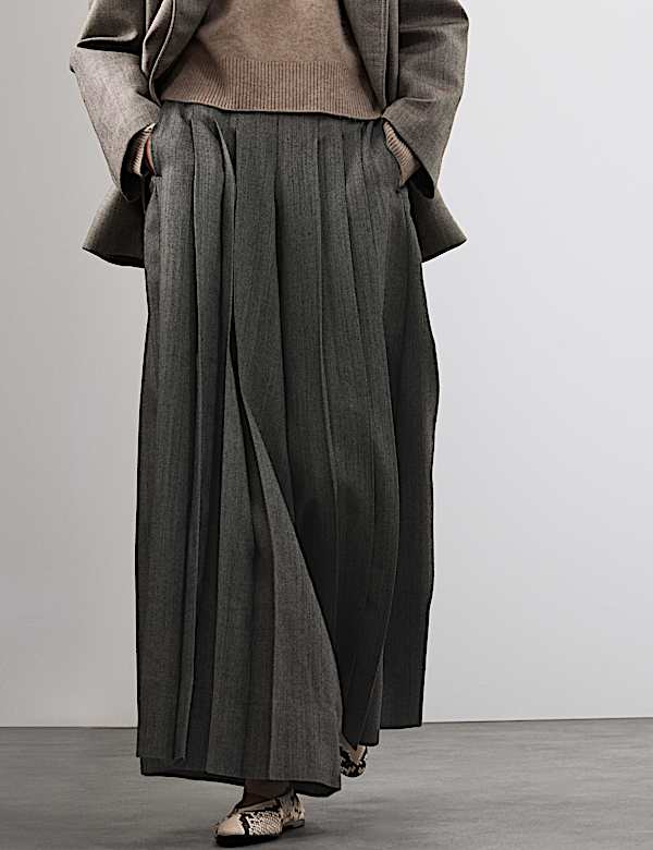Pure Wool Pleated Wide Leg Trousers - GR
