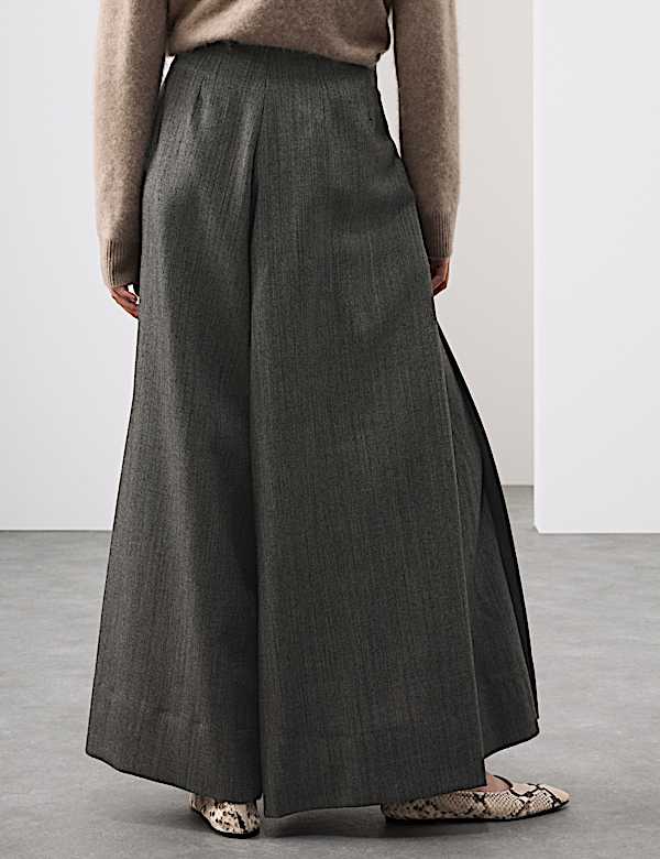 Pure Wool Pleated Wide Leg Trousers - GR