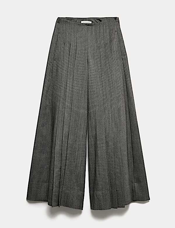Pure Wool Pleated Wide Leg Trousers - GR