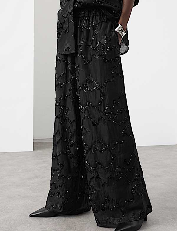 Lyocell Rich Beaded Wide Leg Trousers - IL