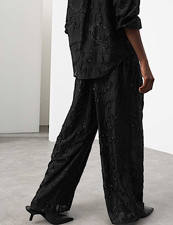 Lyocell Rich Beaded Wide Leg Trousers - IL