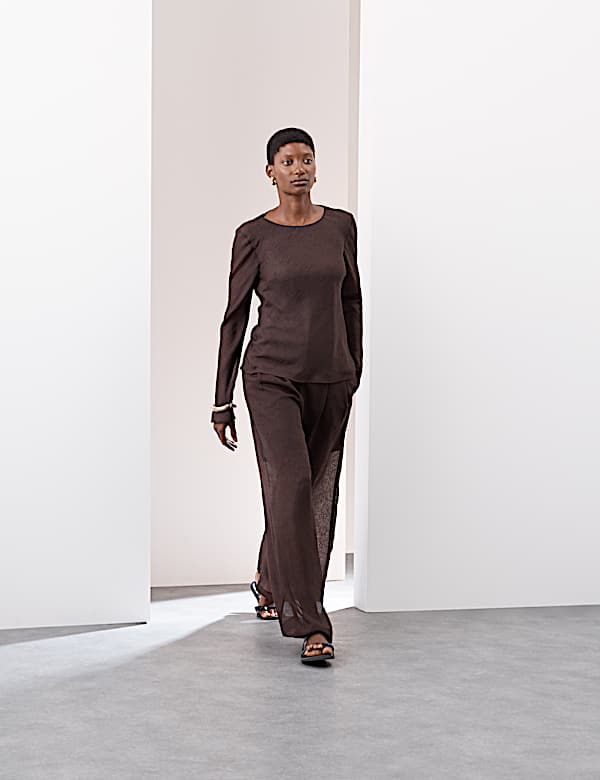 Textured Wide Leg Trousers - NO