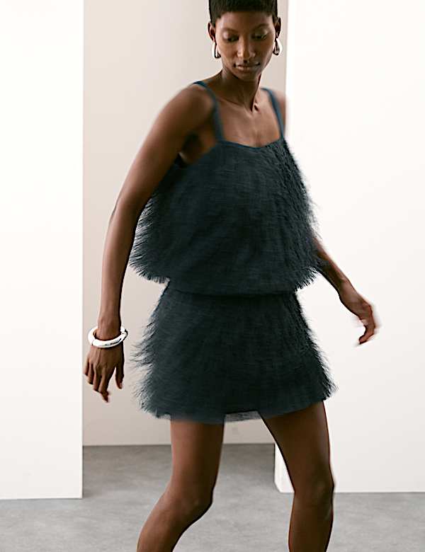 Fringed Mini A-Line Skirt - BN