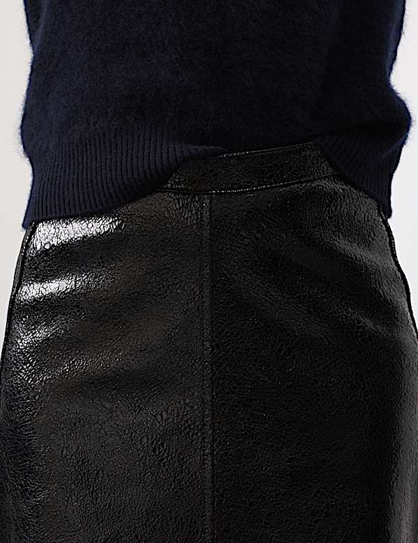 Leather Patent Textured Midi A-Line Skirt - AU