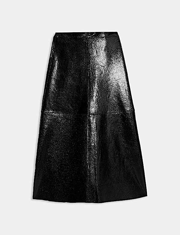 Leather Patent Textured Midi A-Line Skirt - AU