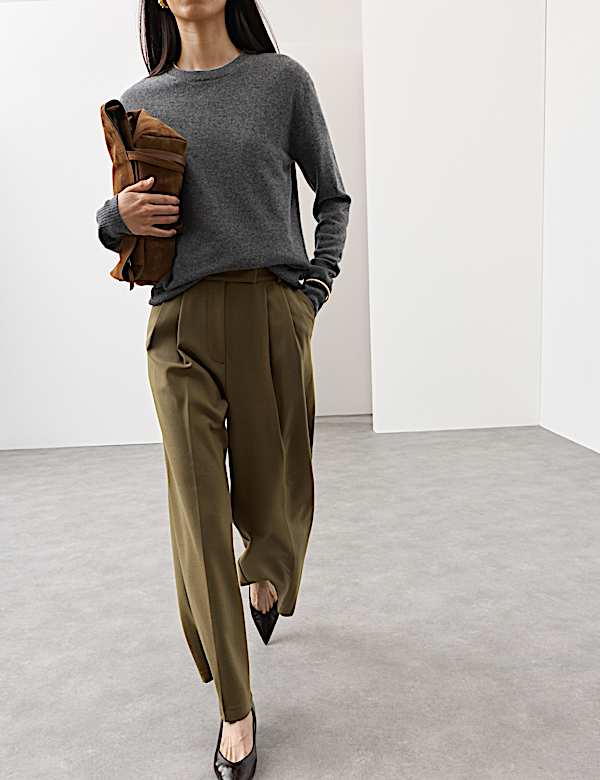 Tailored Wide Leg Trousers with Wool - HU