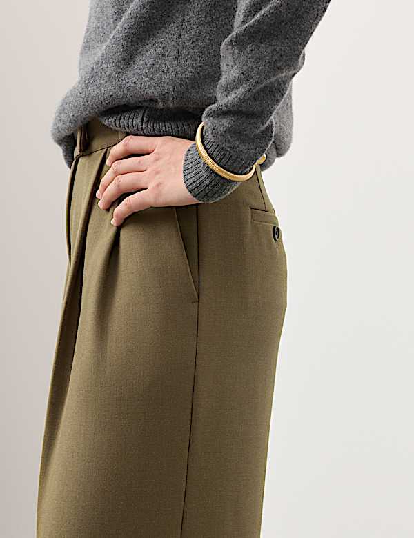 Tailored Wide Leg Trousers with Wool - HU