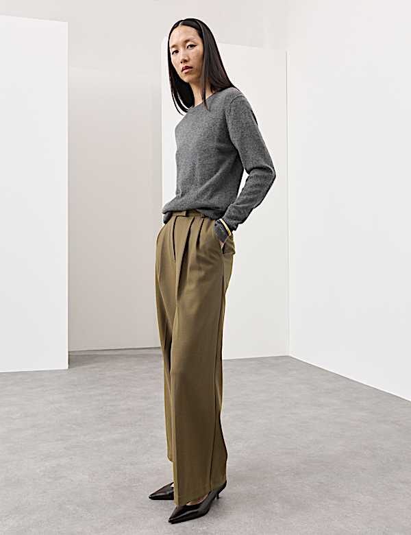 Tailored Wide Leg Trousers with Wool - HU
