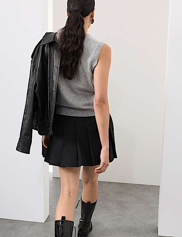 Plissierter Minirock aus Wollmischgewebe - AT