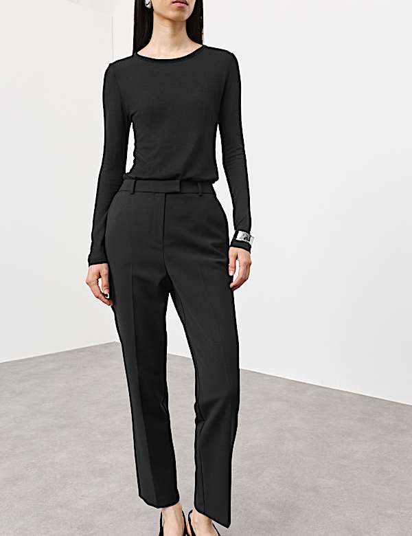 Pantalon coupe cintr&eacute;e longueur cheville en m&eacute;lange de laine - BE