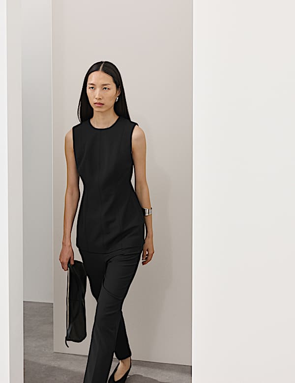 Pantalon coupe cintr&eacute;e longueur cheville en m&eacute;lange de laine - BE