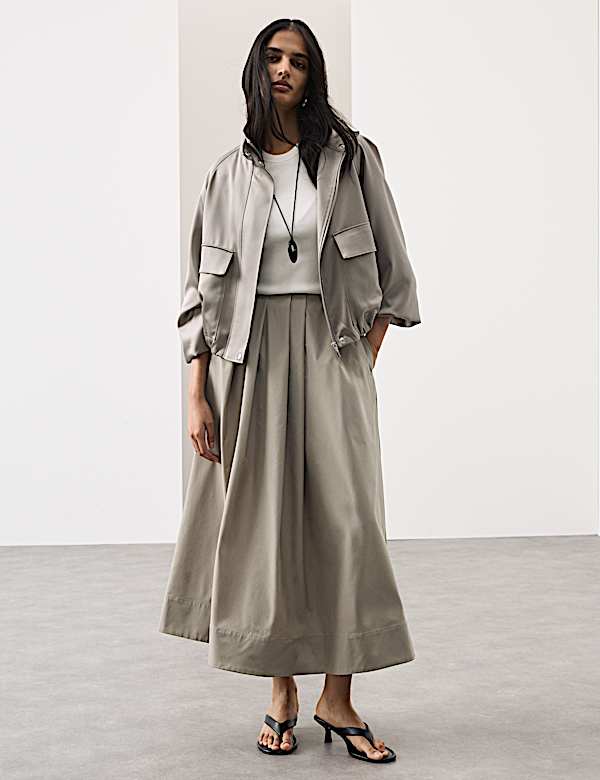 Taffeta Pleated Maxi Skirt - NZ