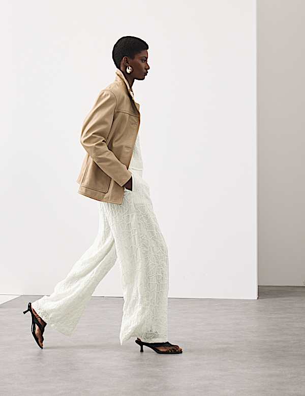 Embroidered Knot Wide Leg Trousers - US