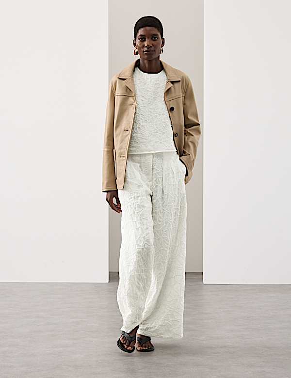 Embroidered Knot Wide Leg Trousers - US