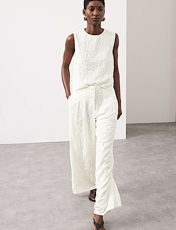 Embroidered Knot Wide Leg Trousers - US