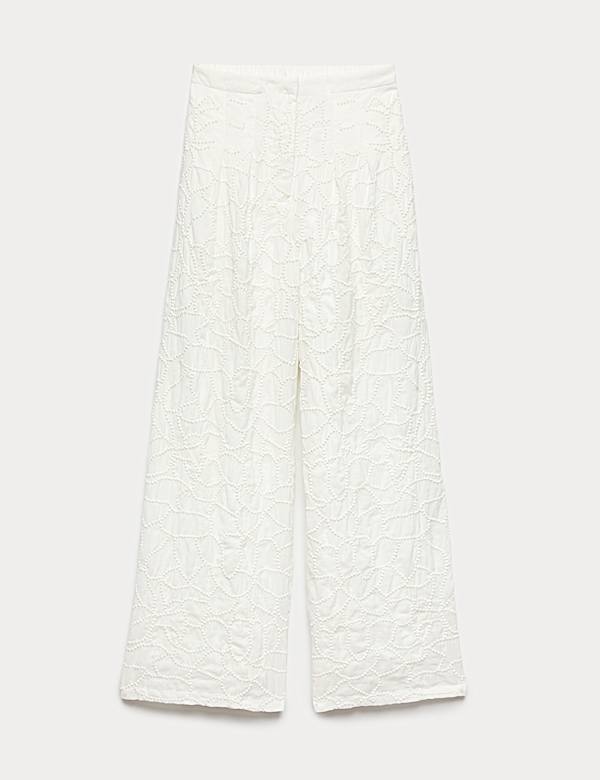 Embroidered Knot Wide Leg Trousers - US