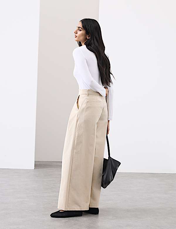 Cotton Blend Wide Leg Trousers - MX