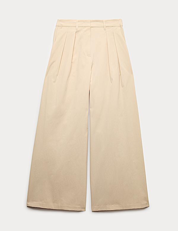 Cotton Blend Wide Leg Trousers - MX