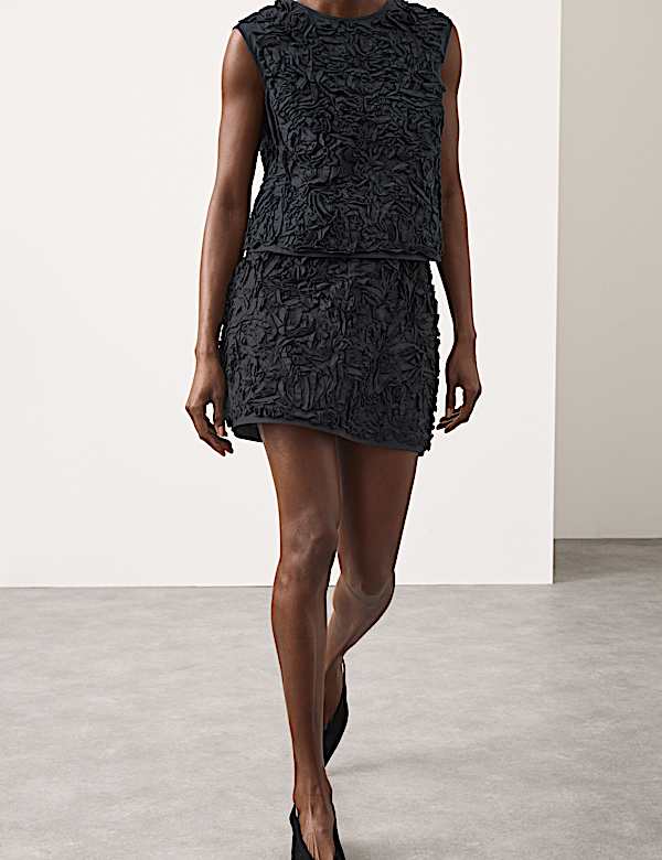 Strukturierter Mini-Glockenrock in A-Linie aus reiner Baumwolle - AT