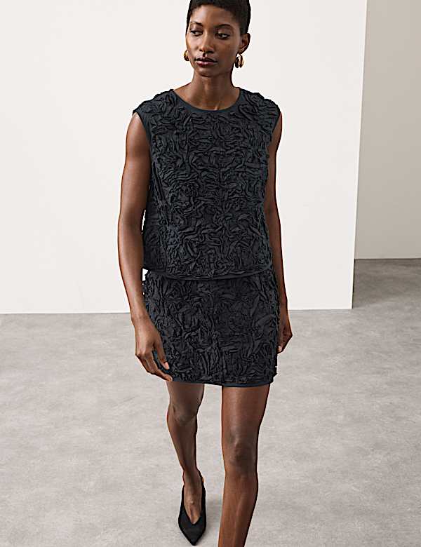 Strukturierter Mini-Glockenrock in A-Linie aus reiner Baumwolle - AT