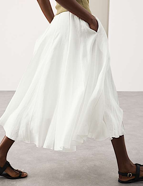 Pure Ramie Godet Midi Skirt - HU