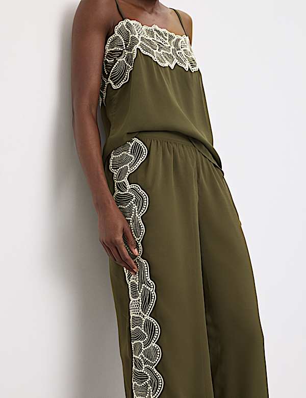 Floral Embroidered Wide Leg Trousers - IT