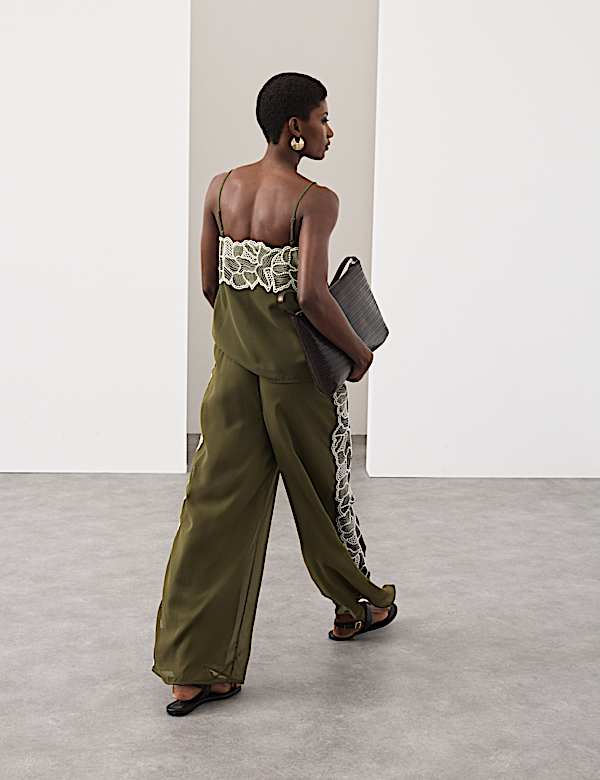 Floral Embroidered Wide Leg Trousers - IT