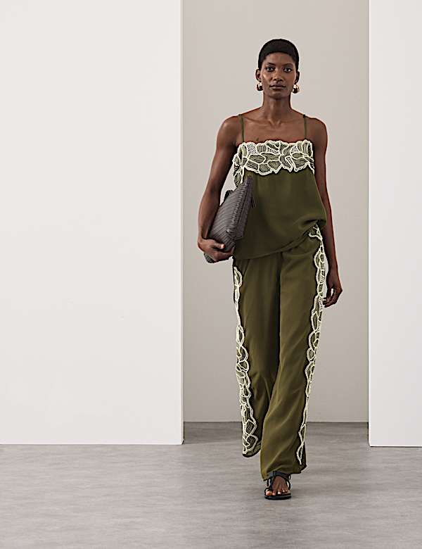 Floral Embroidered Wide Leg Trousers - IT