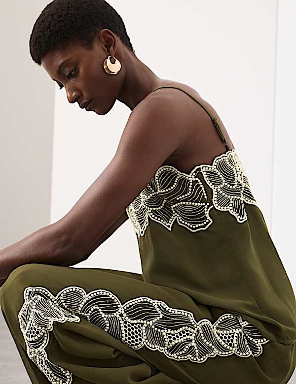 Floral Embroidered Wide Leg Trousers - IT