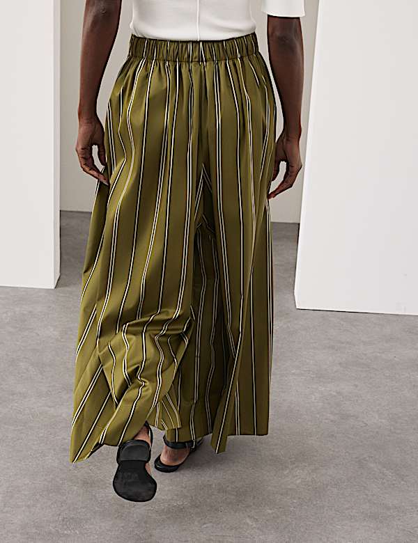 Striped Pleat Front Wide Leg Trousers - US