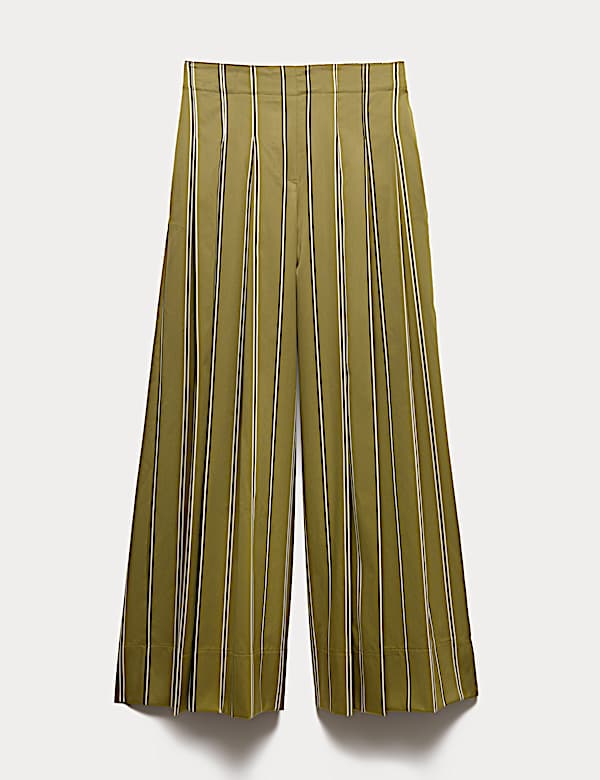 Striped Pleat Front Wide Leg Trousers - US