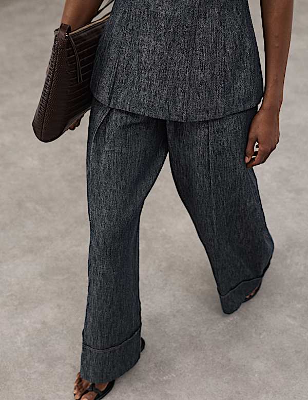 Linen Rich Cuffed Wide Leg Trousers - AU