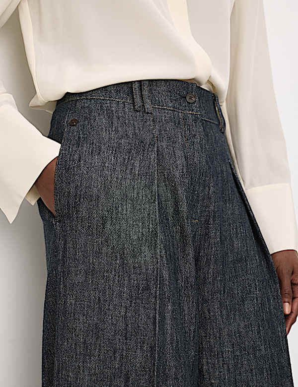 Linen Rich Cuffed Wide Leg Trousers - AU