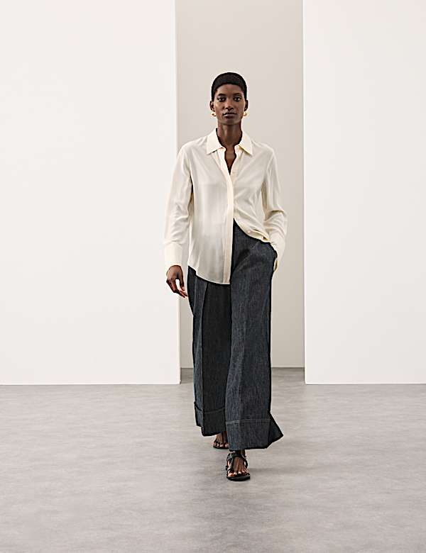 Linen Rich Cuffed Wide Leg Trousers - AU