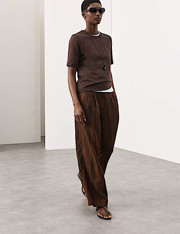 Pure Flax Linen Striped Wide Leg Trousers - MV
