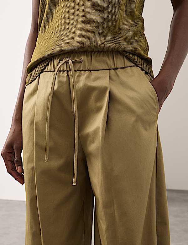 Pure Cotton Drawstring Barrel Trousers - FI